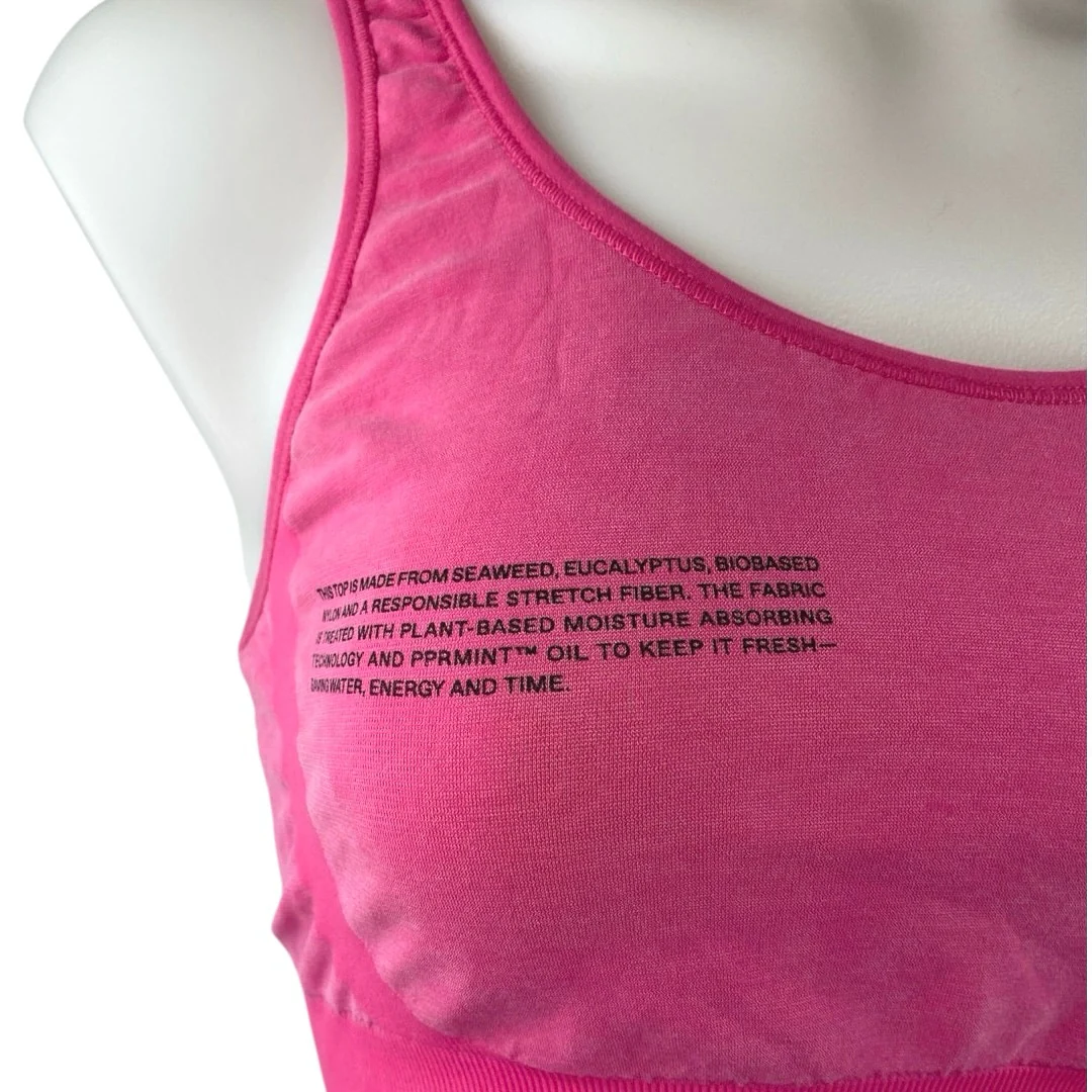 Pangaia Pink Sleeveless Activewear Gym Sports Bra & Biker Shorts Matching Set L - Image 4