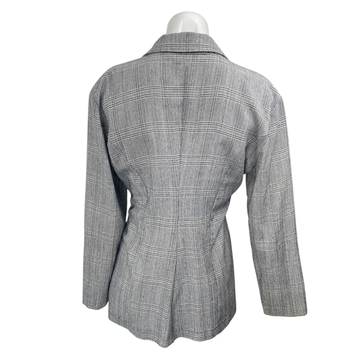 Paris Sport Club Women Gray Plaid Long Sleeve Double Breasted Blazer Jacket Sz S - Image 2