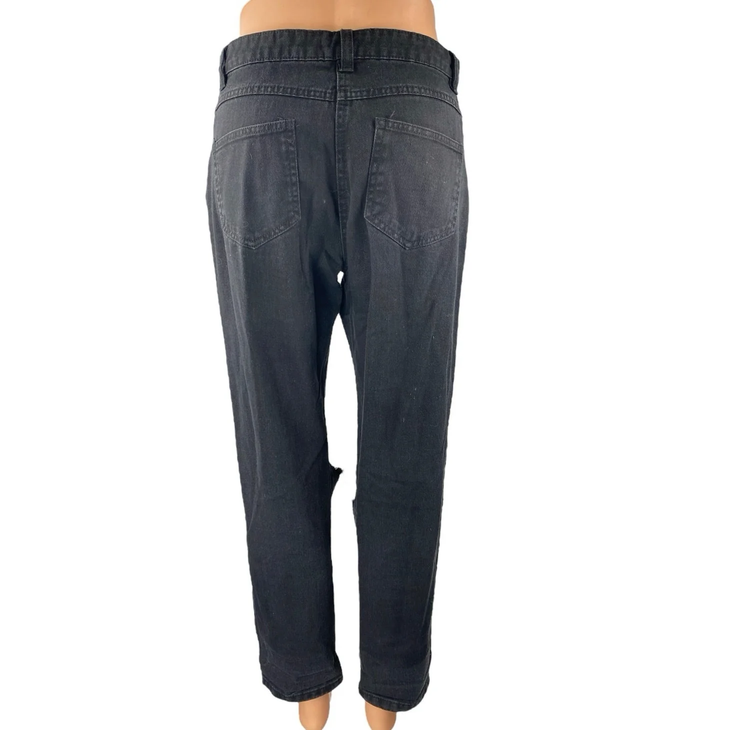 Parisian Black Distressed Straight Wide Leg High Waist Denim Jeans Pants Size 6 - Image 3