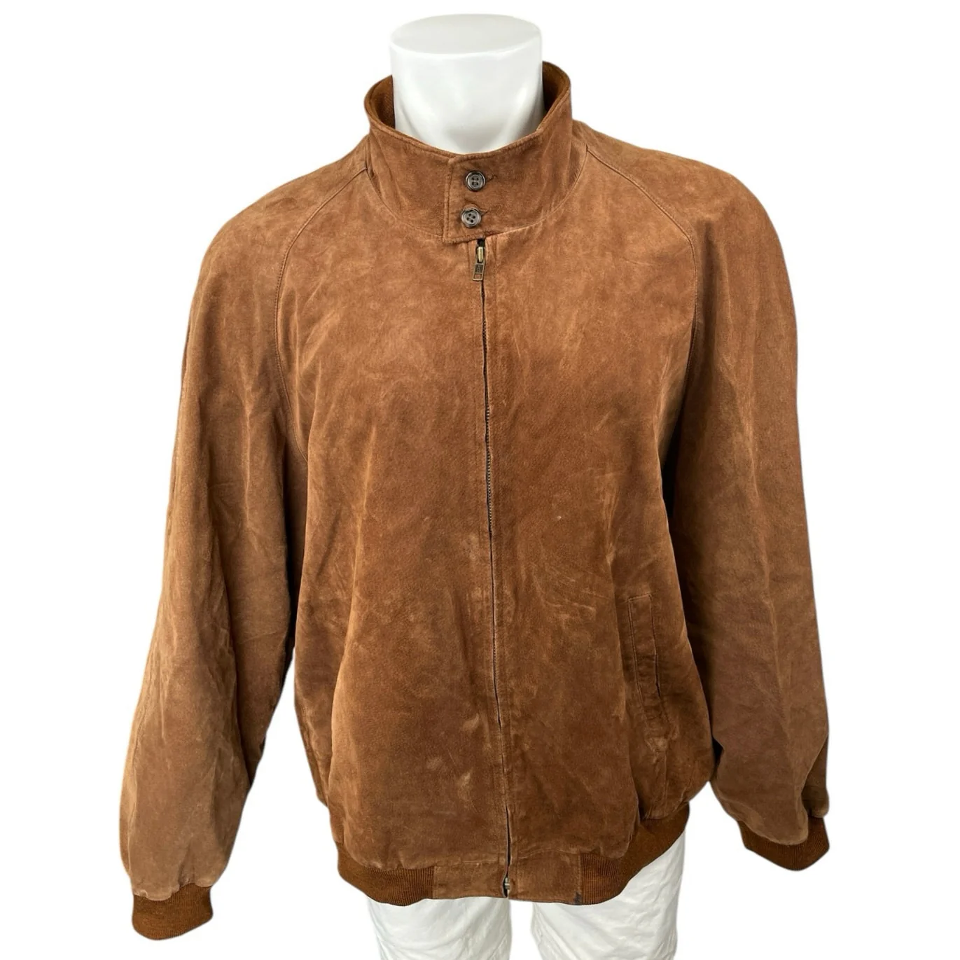 Paul Stuart Men's Brown 100% Genuine Leather Suede Zip Up Bomber Coat Jacket XL