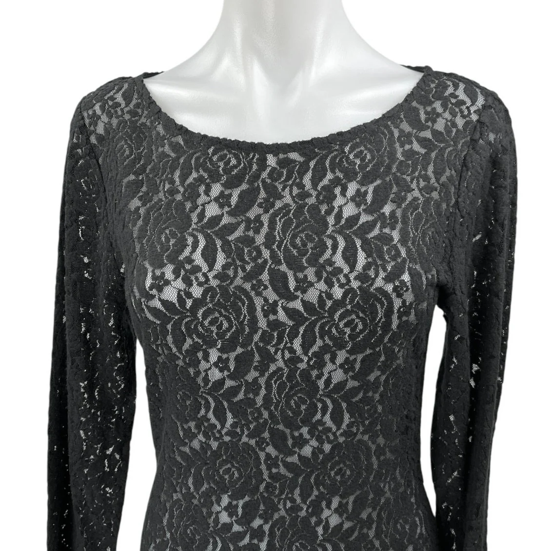 Paul Stuart Women's Black Lace Floral Long Sleeve Sheer Midi Bodycon Dress Sz M - Image 3