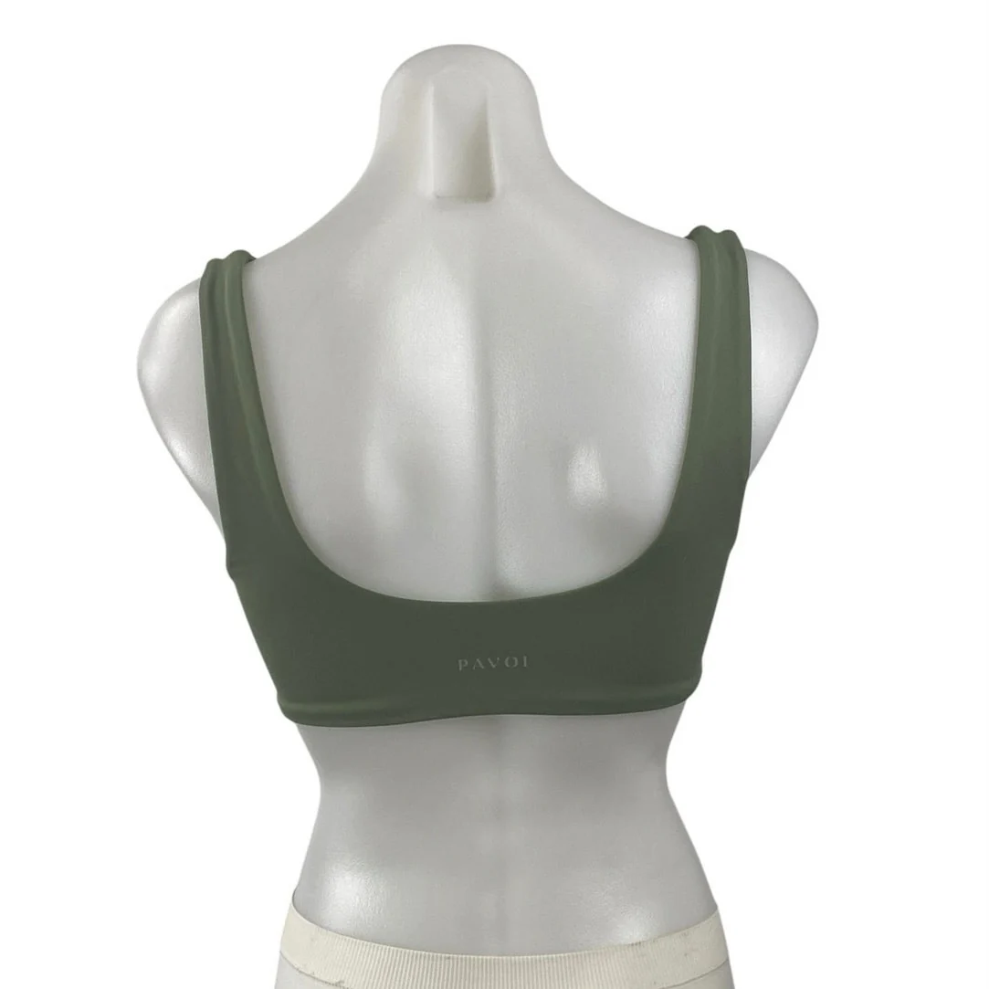 Pavoi Green Scoop Neck Yoga Gym Workout Athletic Sports Bra Crop Top Size S - Image 3