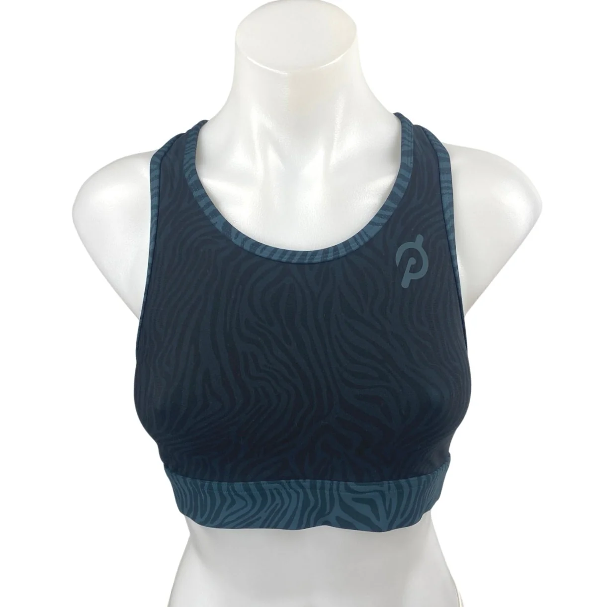 Peloton Blue Zebra Animal Print Raceback Yoga Athletic Sports Bra Crop Top Sz S