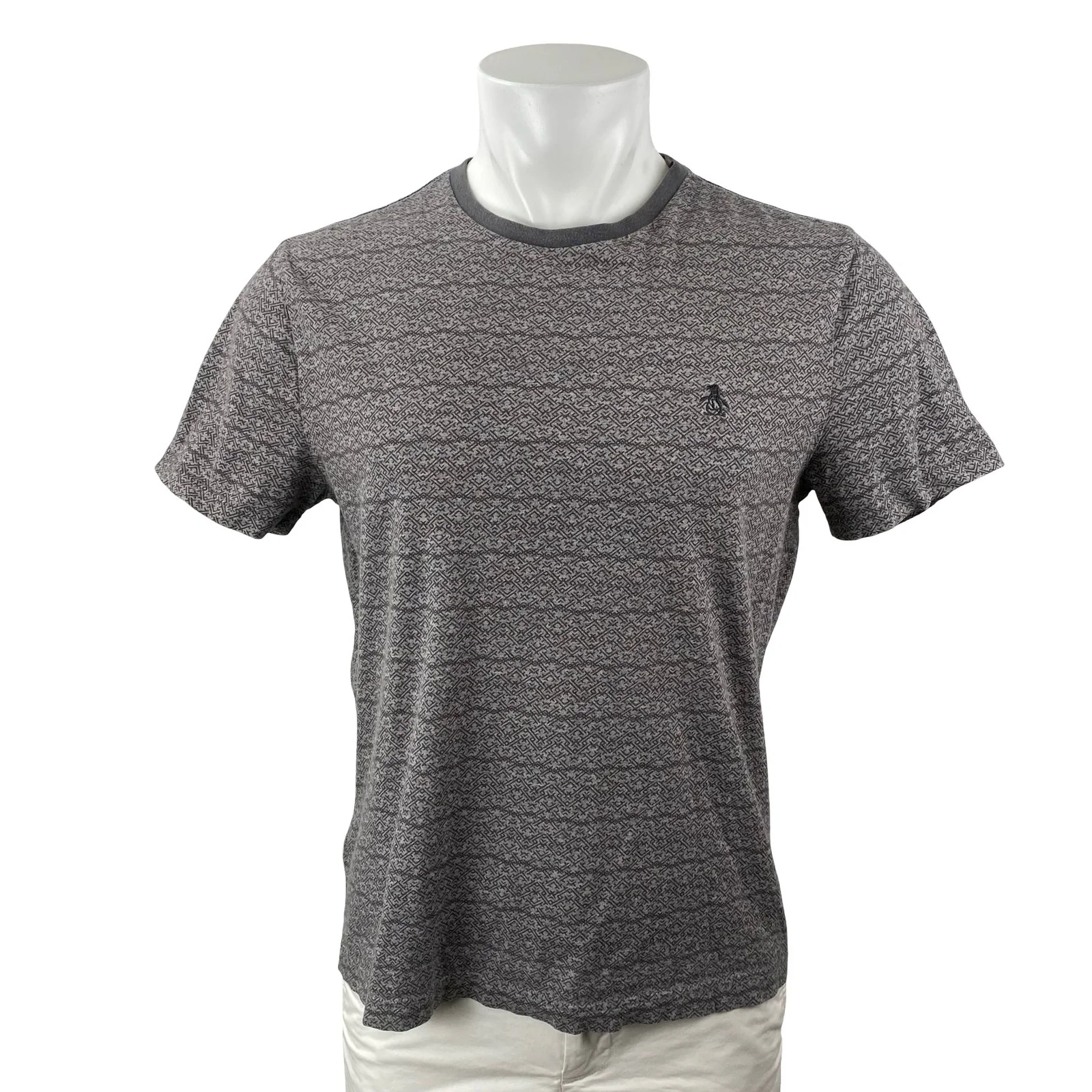 Penguin Men's Gray Geometric Logo Short Sleeve Crewneck T Shirt Tee Top Size M