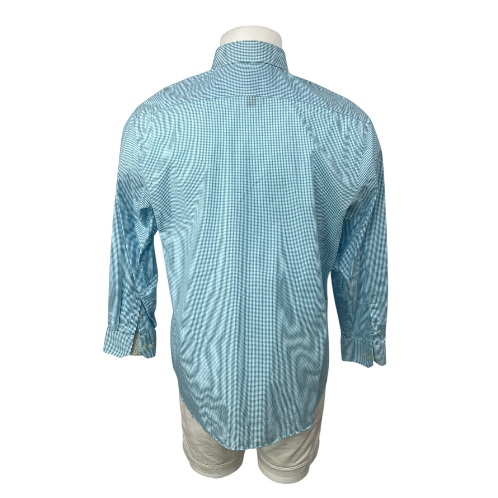 Perry Ellis Men's Blue Checkered Slim Long Sleeve Button Down Shirt Top 16 1/2 - Image 2