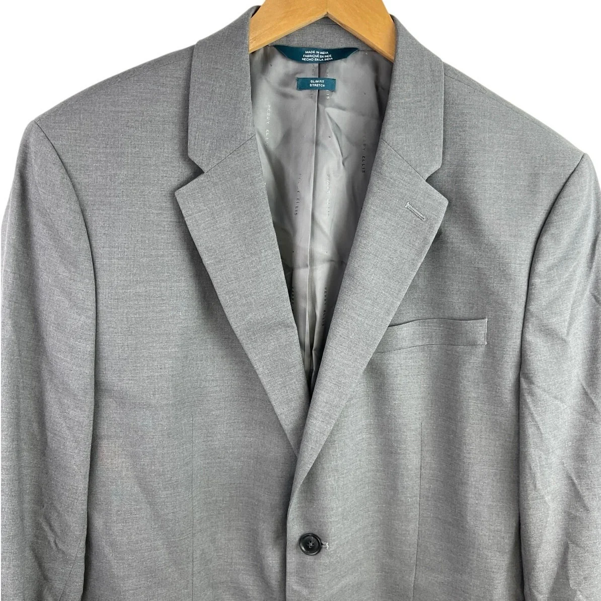 Perry Ellis Men's Gray Slim Fit Stretch Notch Lapel Two Button Suit Jacket 44S - Image 3
