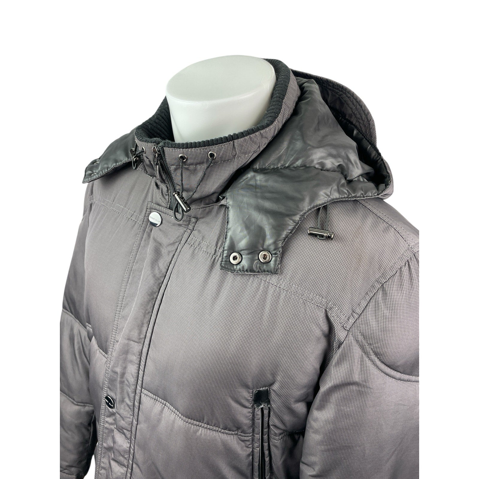 Perry Ellis Portfolio Printtech Black Hooded Puffer Quilted Coat Jacket Size LT - Image 4