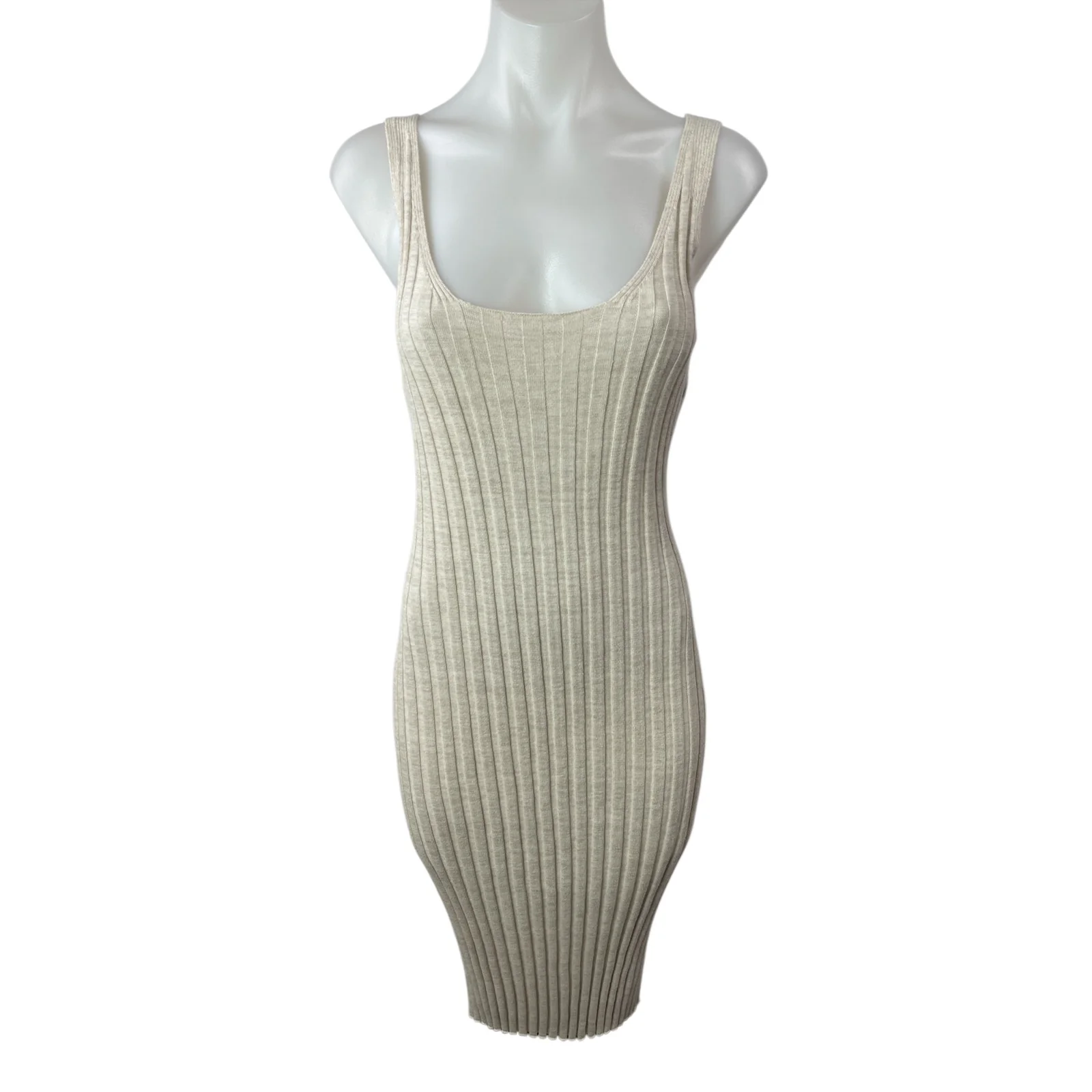 Peruvian Connection Beige Ribbed Midi Bodycon Long Cardigan & Tank Dress Set M - Image 3