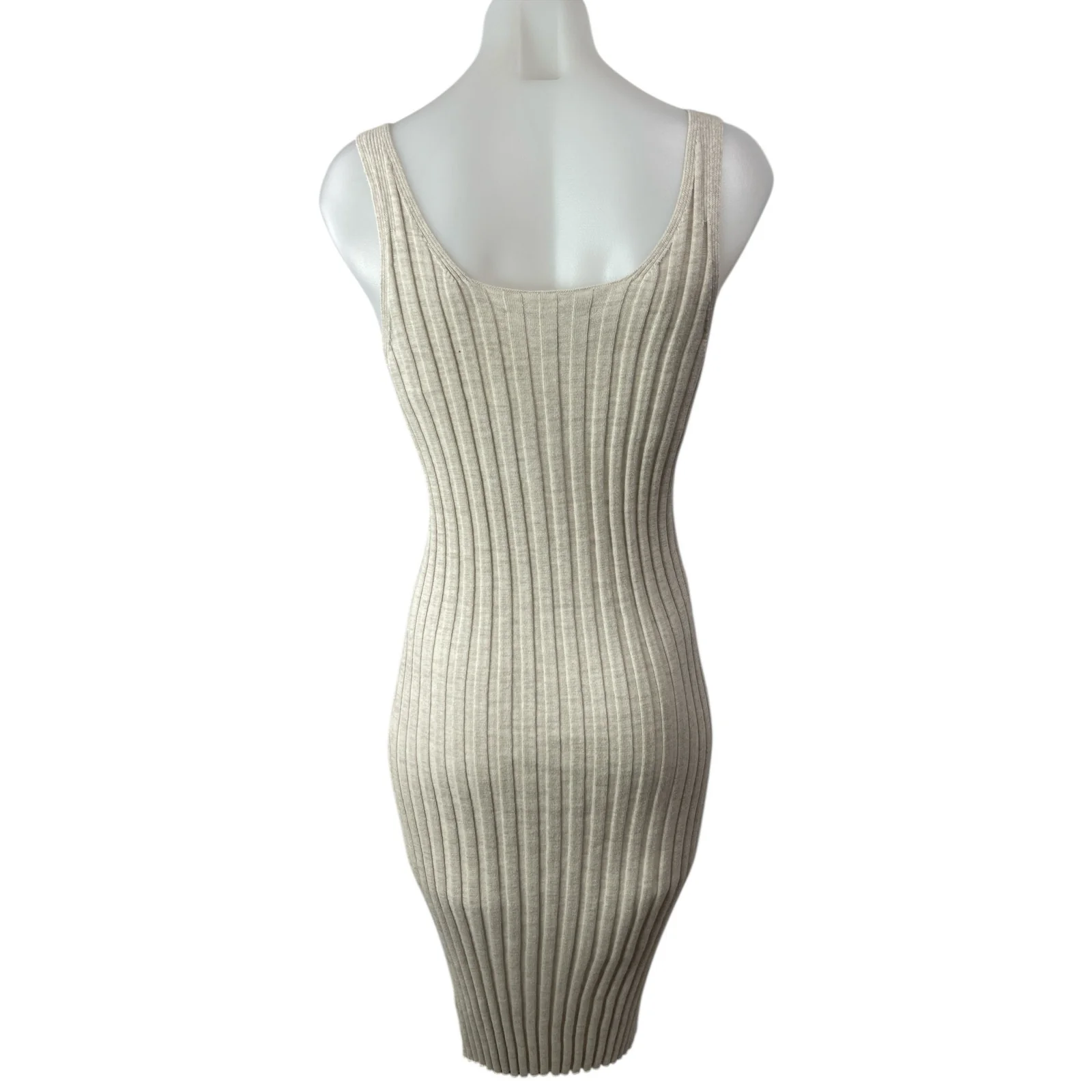 Peruvian Connection Beige Ribbed Midi Bodycon Long Cardigan & Tank Dress Set M - Image 4