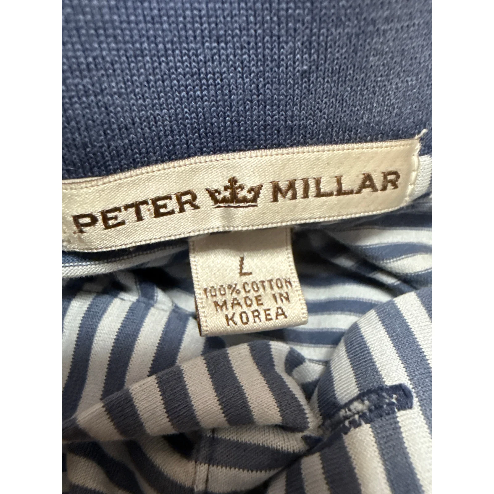 Peter Millar Men's Blue White Striped Golf Short Sleeve Polo Shirt Top Size  L - Image 3