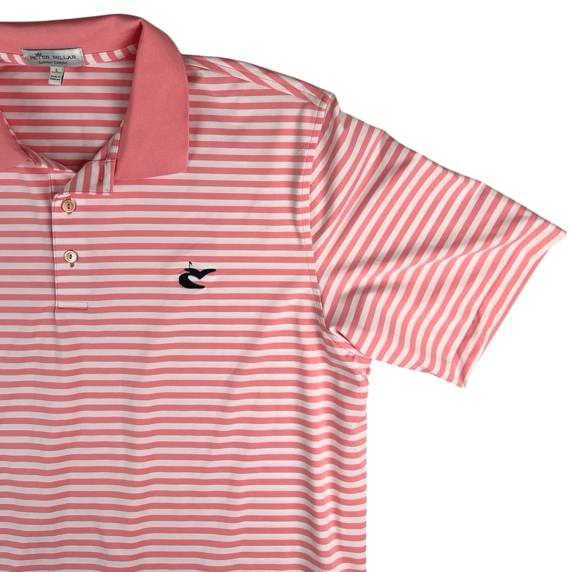Peter Millar Men's Pink White Striped Logo Short Sleeve Polo Shirt Top Size L - Image 3