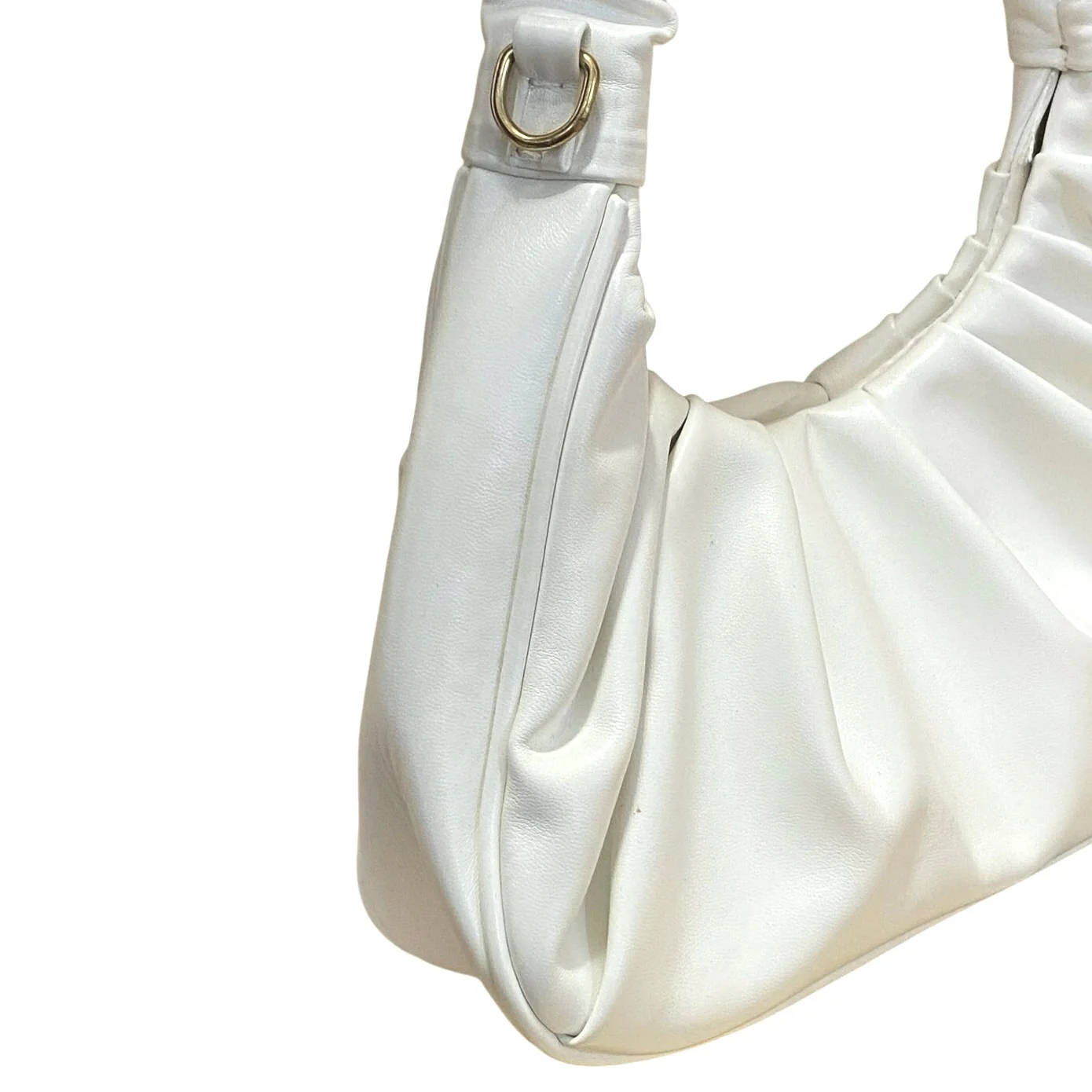 Petite Simone Off White Pleated Faux Leather Vegan Tote Hobo Crescent Handbag OS - Image 4