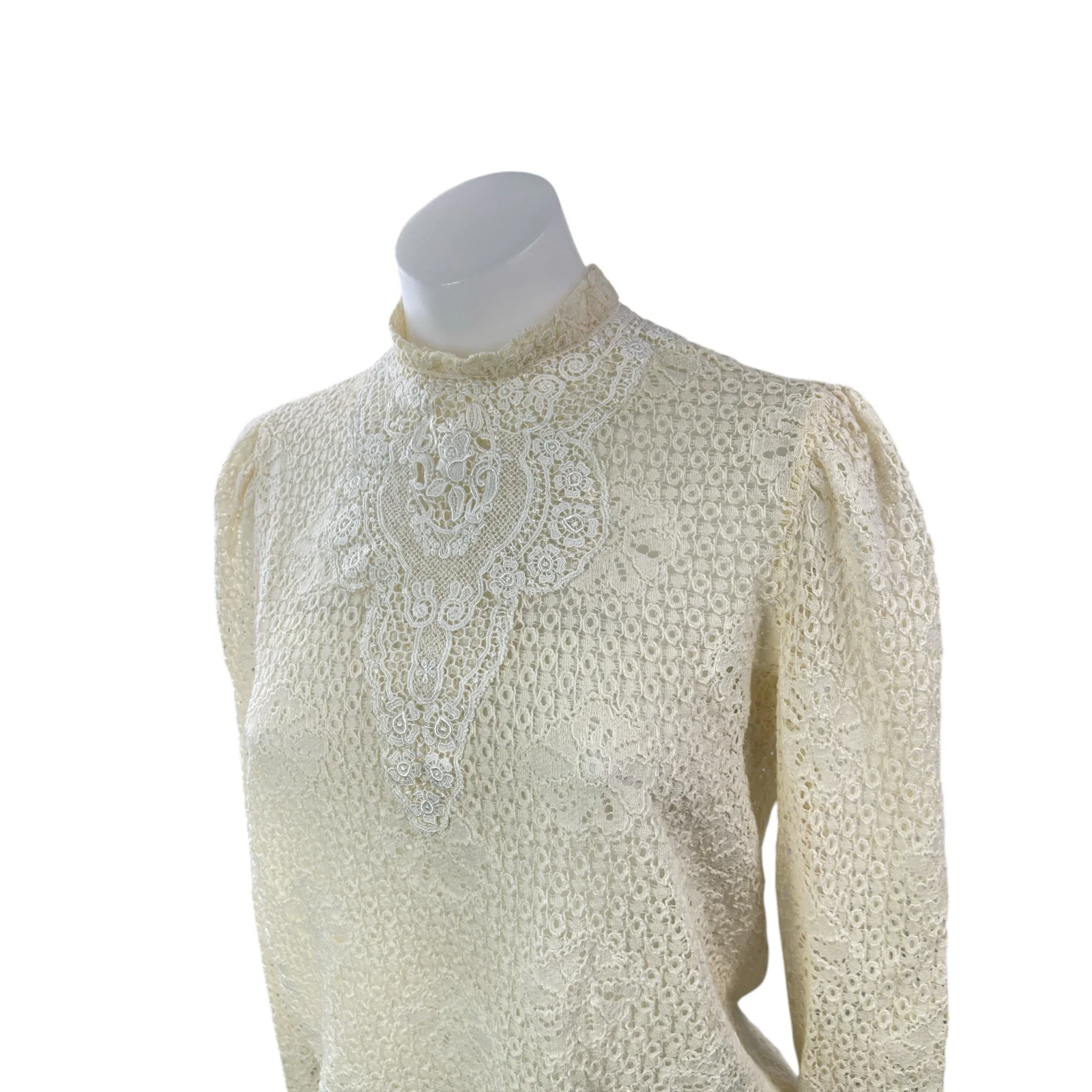 Philosophy Cream Floral Lace Embroidered Mock Neck Long Sleeve Blouse Top Size S - Image 3