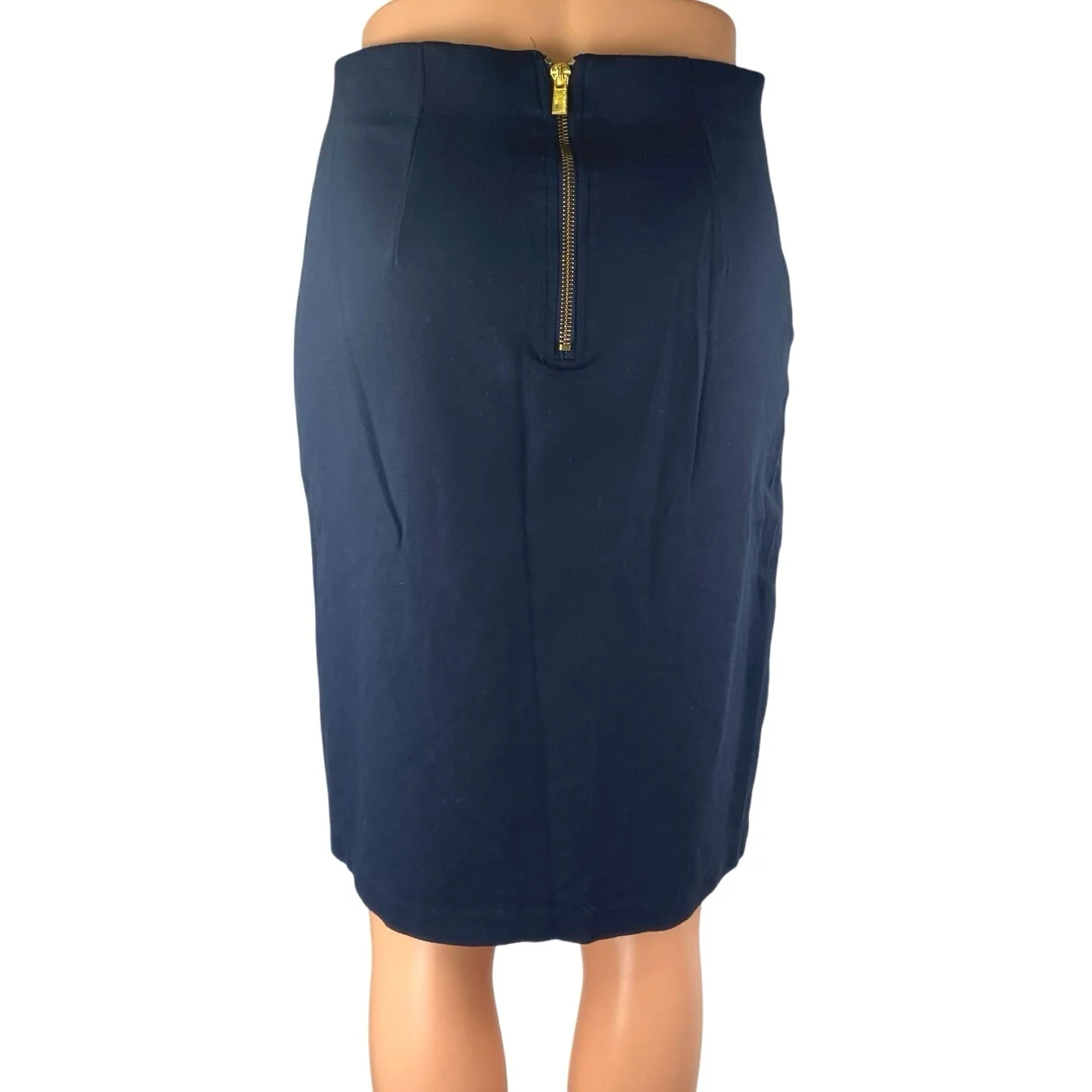 Philosophy Women's Black High Waisted Gold Back Zip Pencil Mini Skirt Size 2 - Image 3
