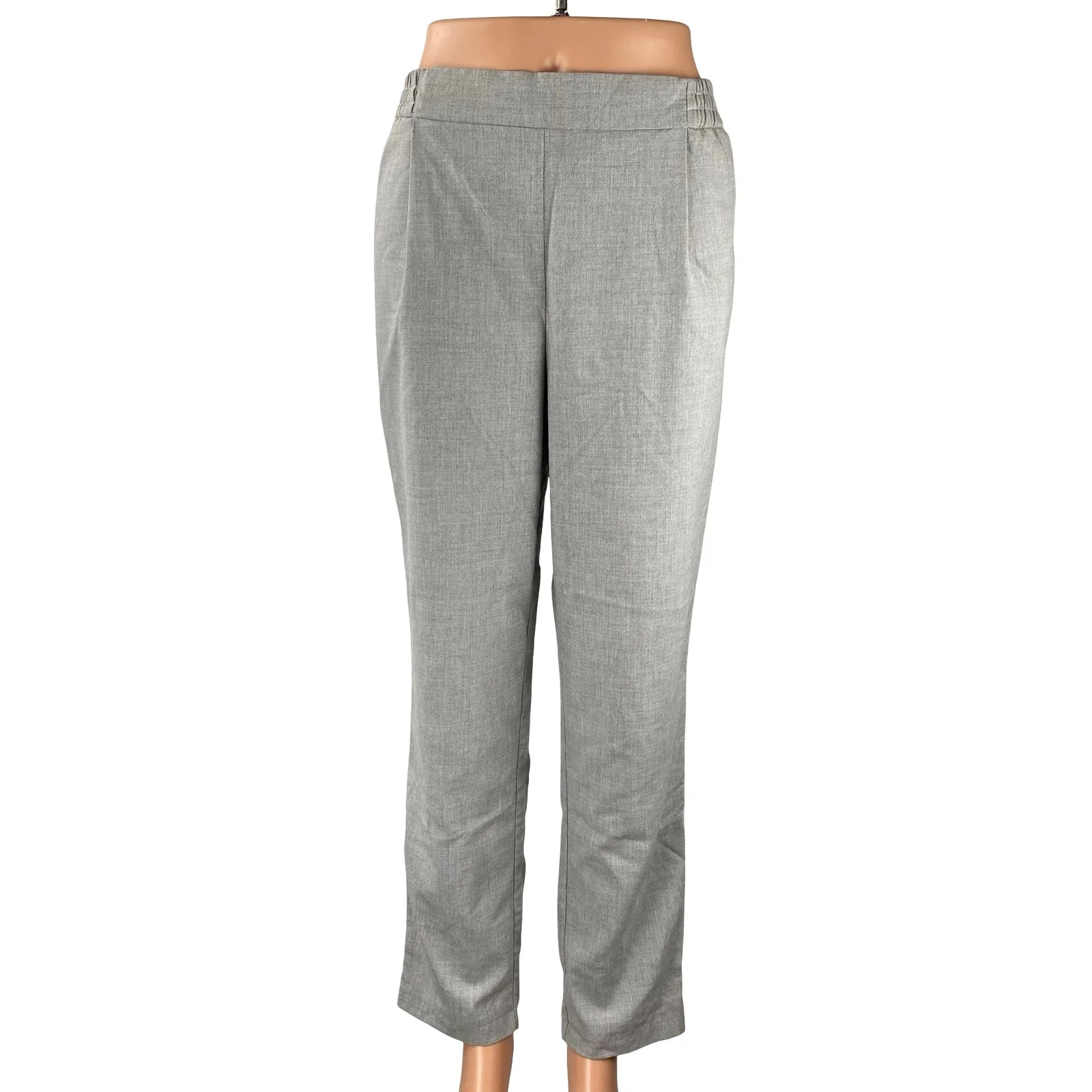 Pimkie Gray Wool Pleated High Rise Straight Wide Leg Trousers Dress Pants Size L