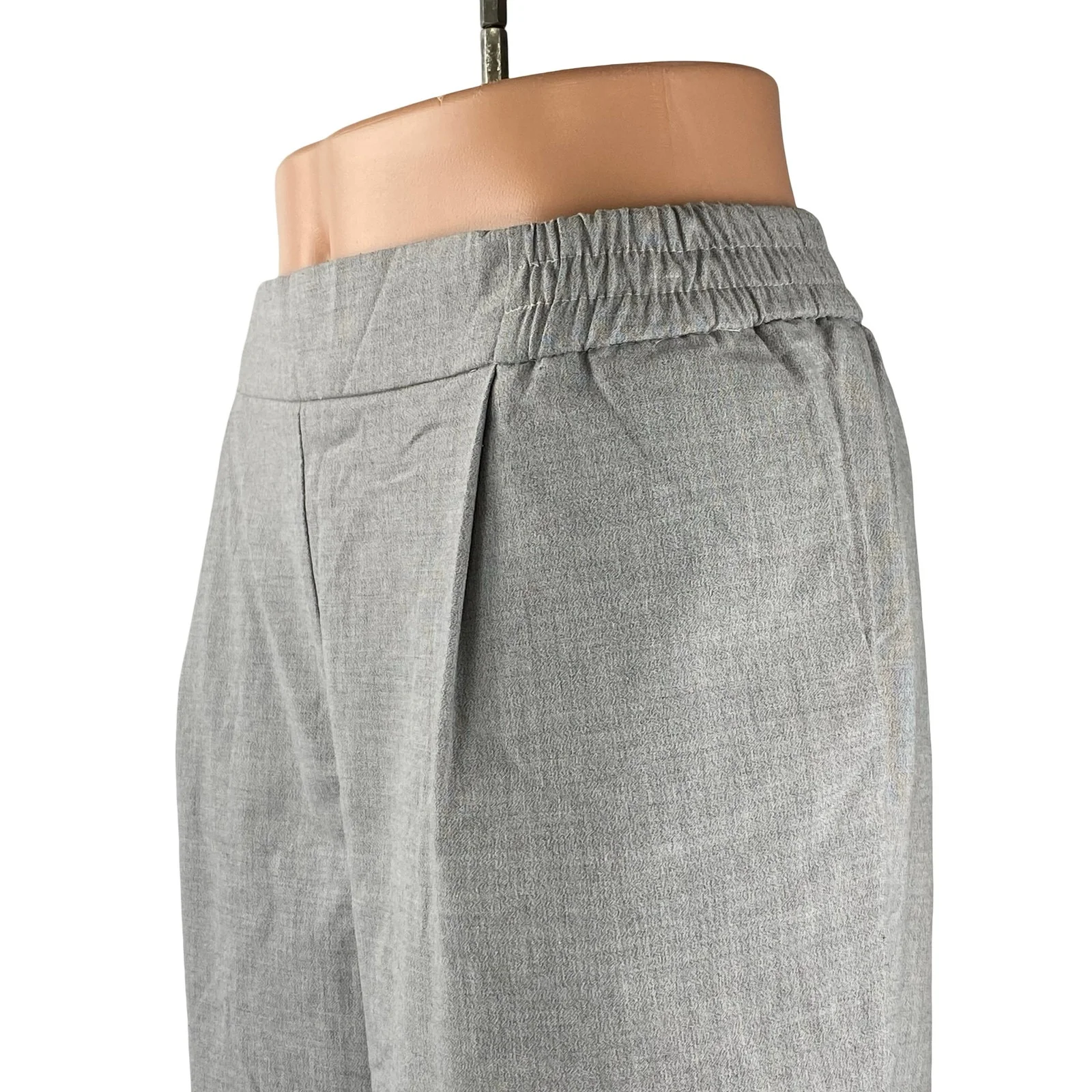 Pimkie Gray Wool Pleated High Rise Straight Wide Leg Trousers Dress Pants Size L - Image 3