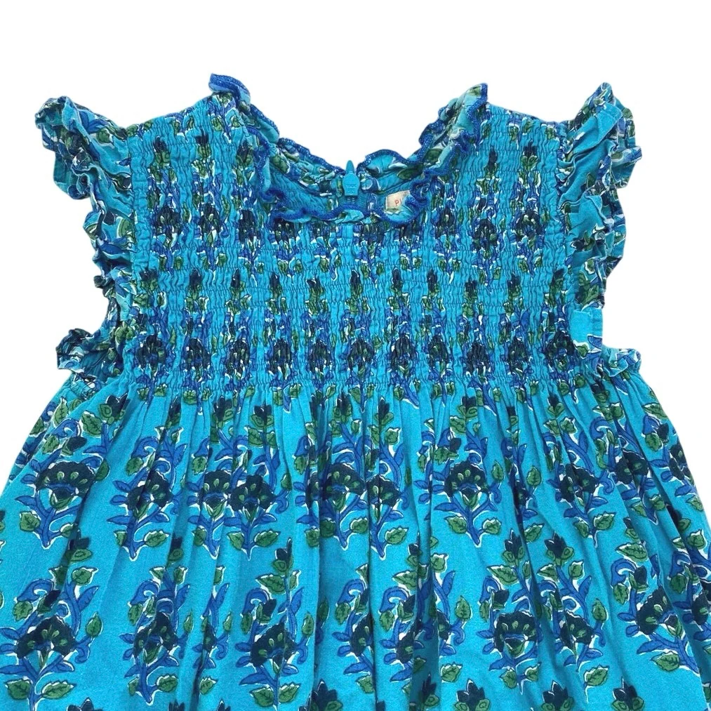 Pink Chicken Kids Girls Blue Floral Sleeveless Ruffle Smocked A Line Dress Sz 4Y - Image 3