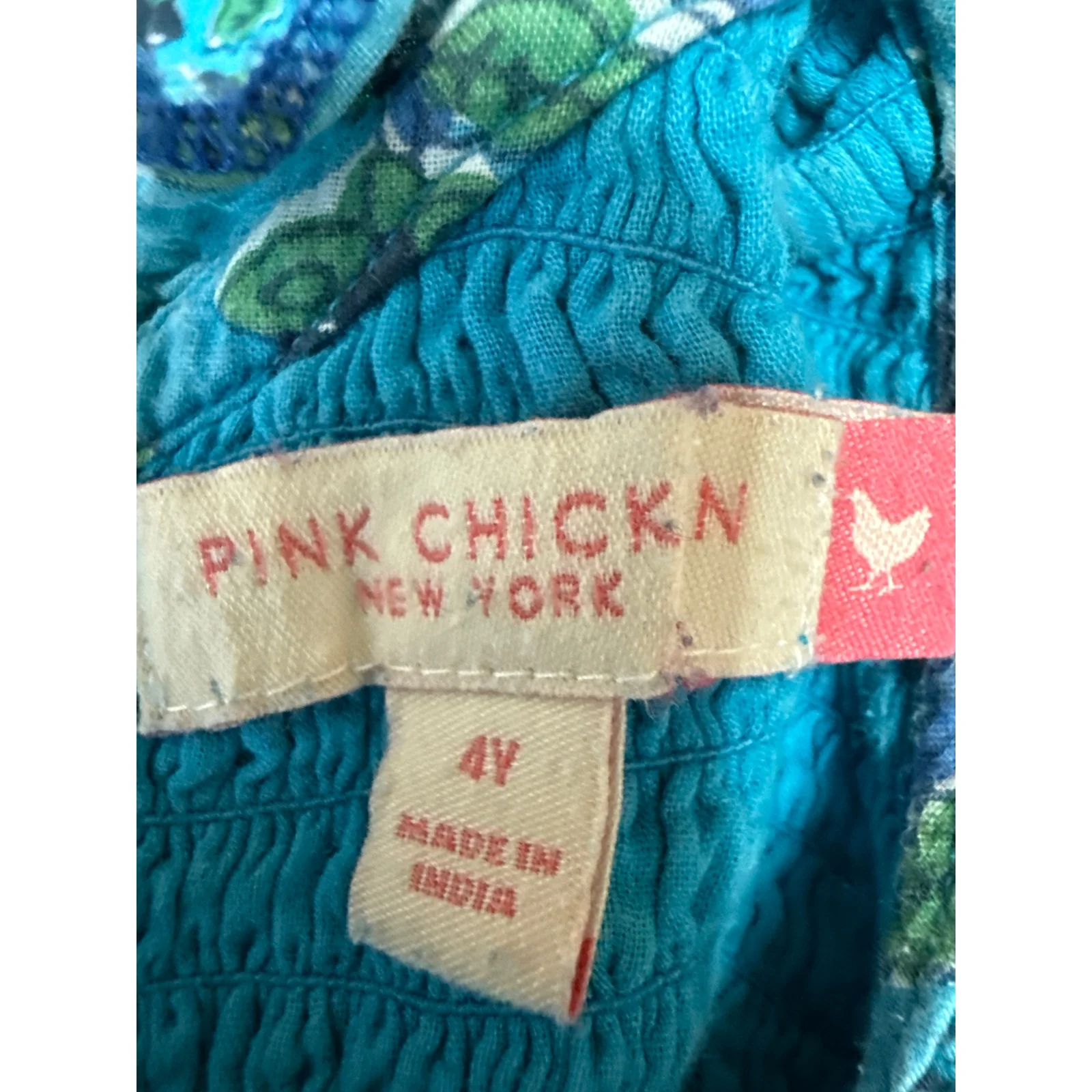 Pink Chicken Kids Girls Blue Floral Sleeveless Ruffle Smocked A Line Dress Sz 4Y - Image 4