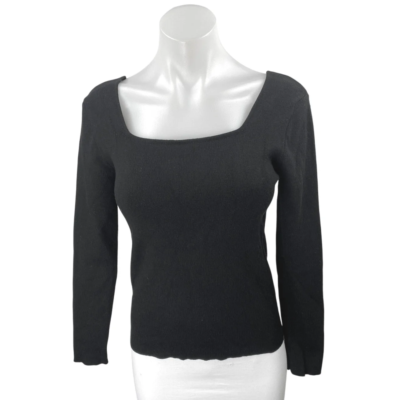 Pink Martini Women's Black Rib Knit Long Sleeve Square Neck Sweater Top Size XS