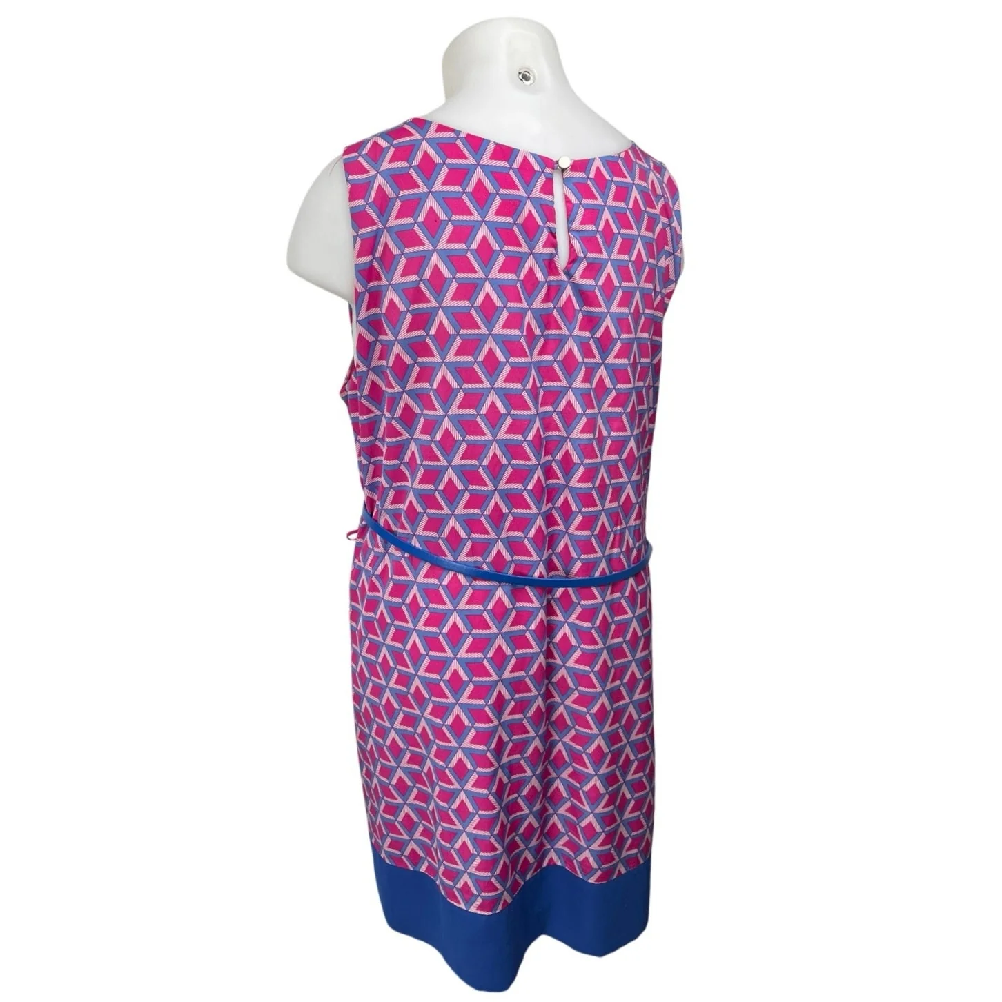 Pink Owl Pink Blue Geometric Sleeveless Belted Cami Camisole Midi Tank Dress 4X - Image 2