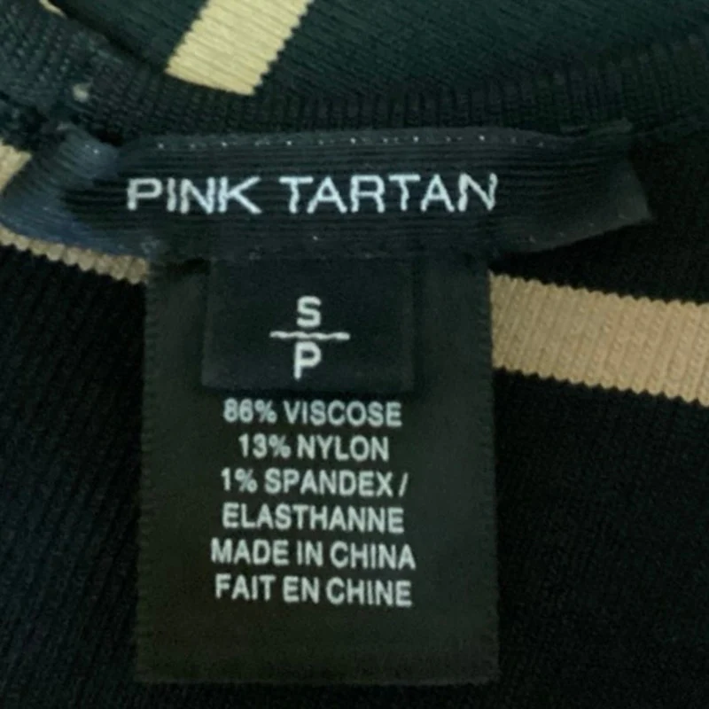 Pink Tartan Black Striped Knit 3/4 Sleeve Crewneck Zip Up Mini Bodycon Dress S - Image 4