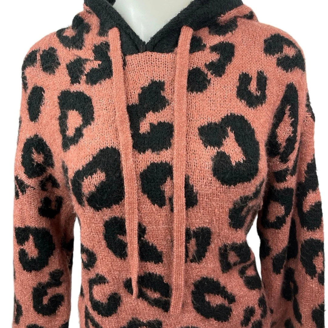 Pink Victoria's Secret Brown Black Leopard Hooded Hoodie Sweater Top Size XS - Image 3