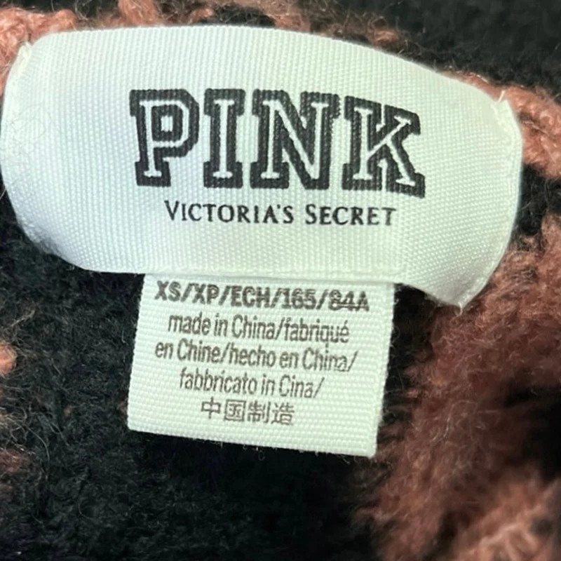 Pink Victoria's Secret Brown Black Leopard Hooded Hoodie Sweater Top Size XS - Image 4