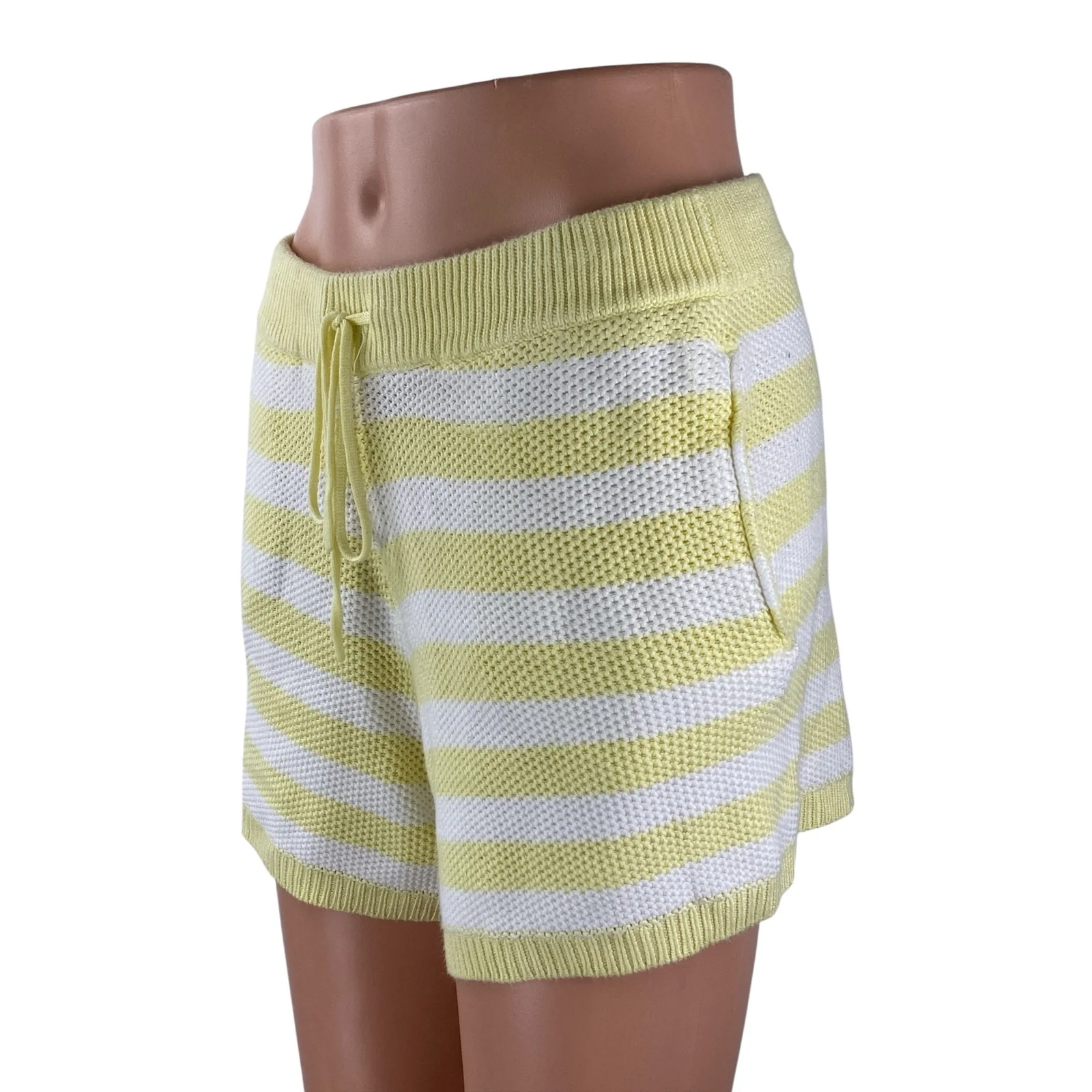 Pink Victoria's Secret Yellow White Striped Knit High Rise Beach Mini Short Sz M - Image 2