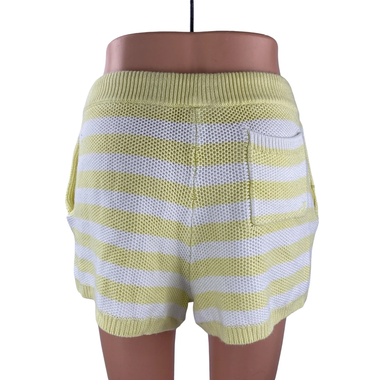 Pink Victoria's Secret Yellow White Striped Knit High Rise Beach Mini Short Sz M - Image 4
