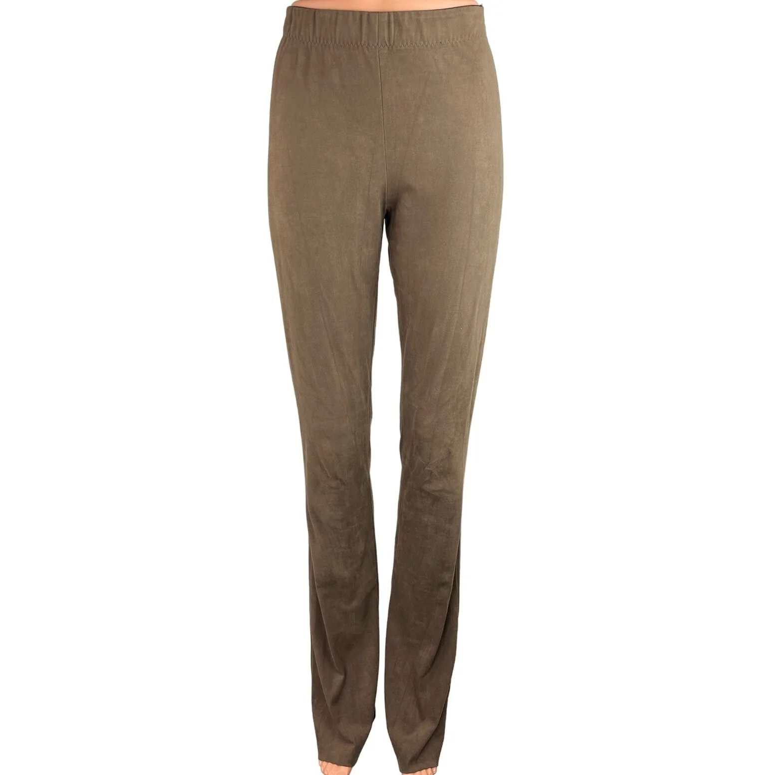 Pinko Women's Gray High Rise Elastic Waisted Tall Faux Suede Trouser Pant Size S