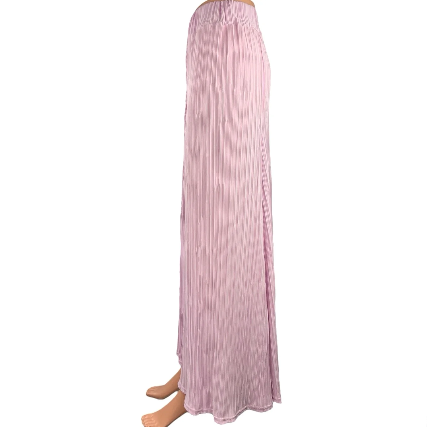PinkyOtto Pink Elastic Waist High Waist Pleated Straight A-Line Maxi Skirt Sz S - Image 2