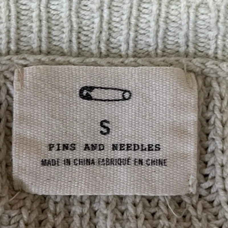 Pins and Needles Gray Knitted Lace Trim Crewneck Long Sleeve Pullover Sweater S - Image 3