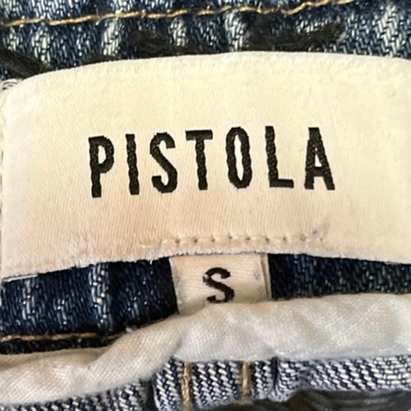 Pistola Blue Denim Straight High Rise Medium Wash Paperbag Crop Pants Jeans Sz S - Image 4