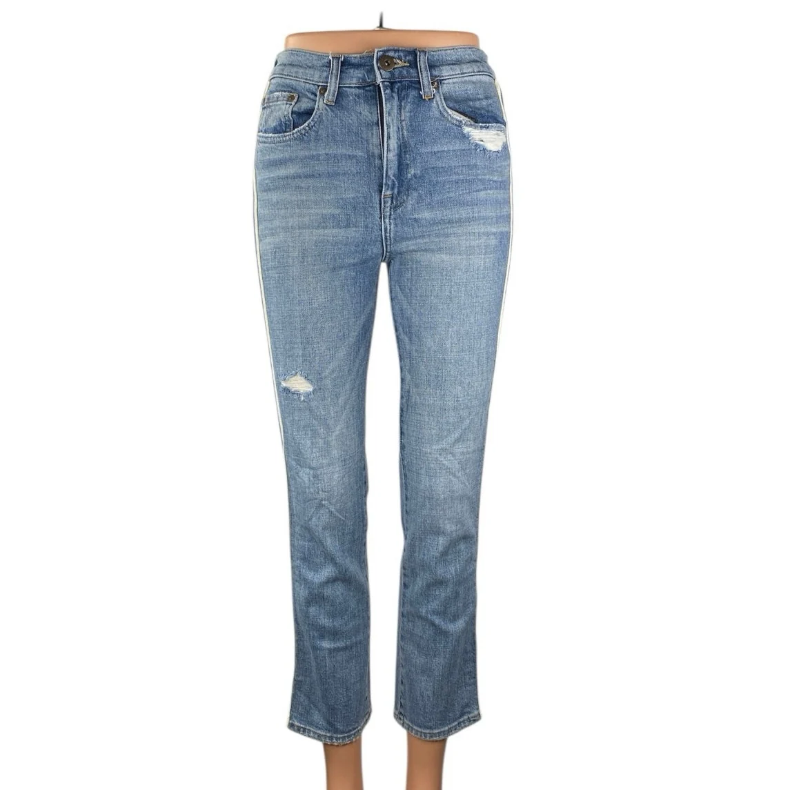 Pistola Blue High Rise Side Stripe Distressed Crop Cigarette Denim Jeans Size 27