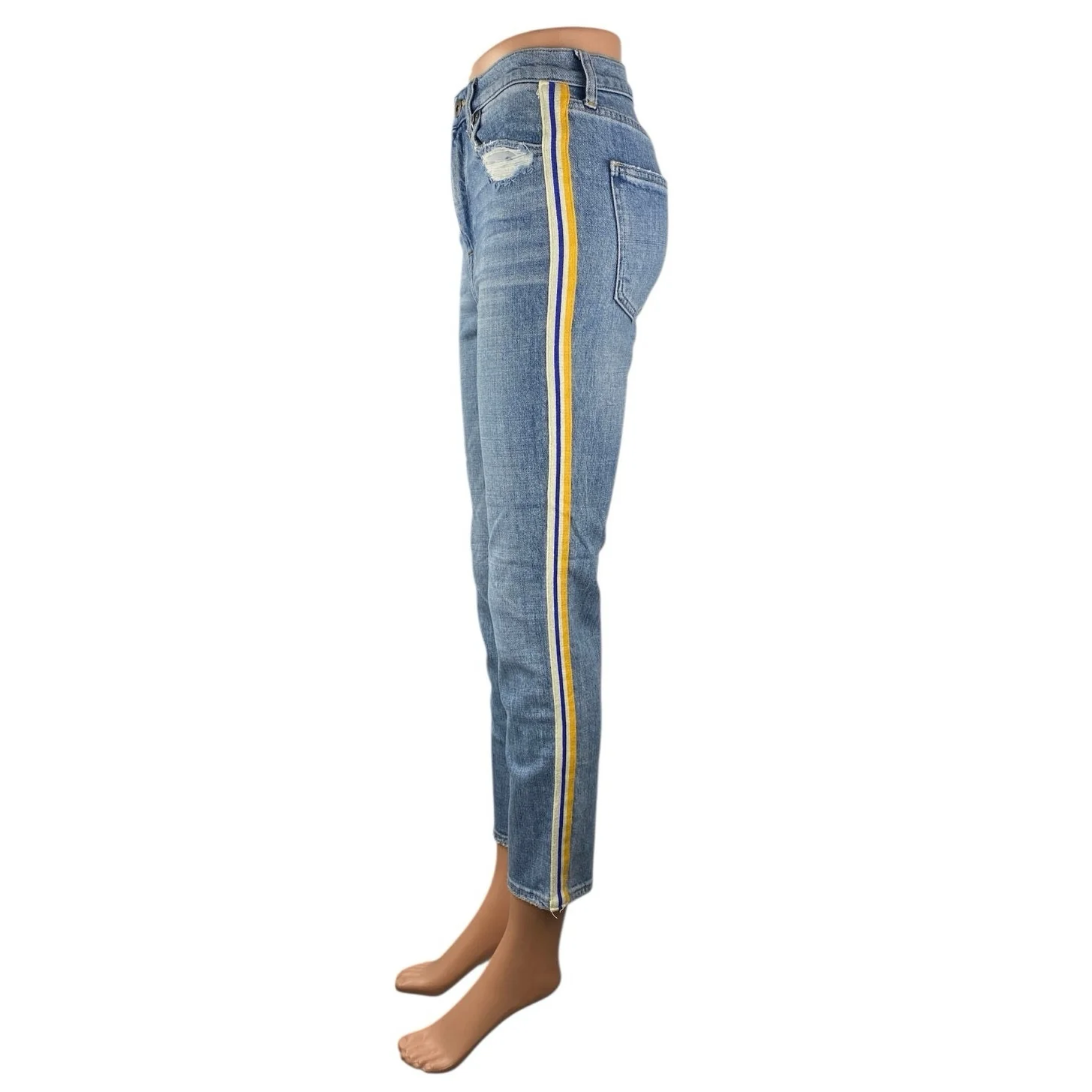 Pistola Blue High Rise Side Stripe Distressed Crop Cigarette Denim Jeans Size 27 - Image 2