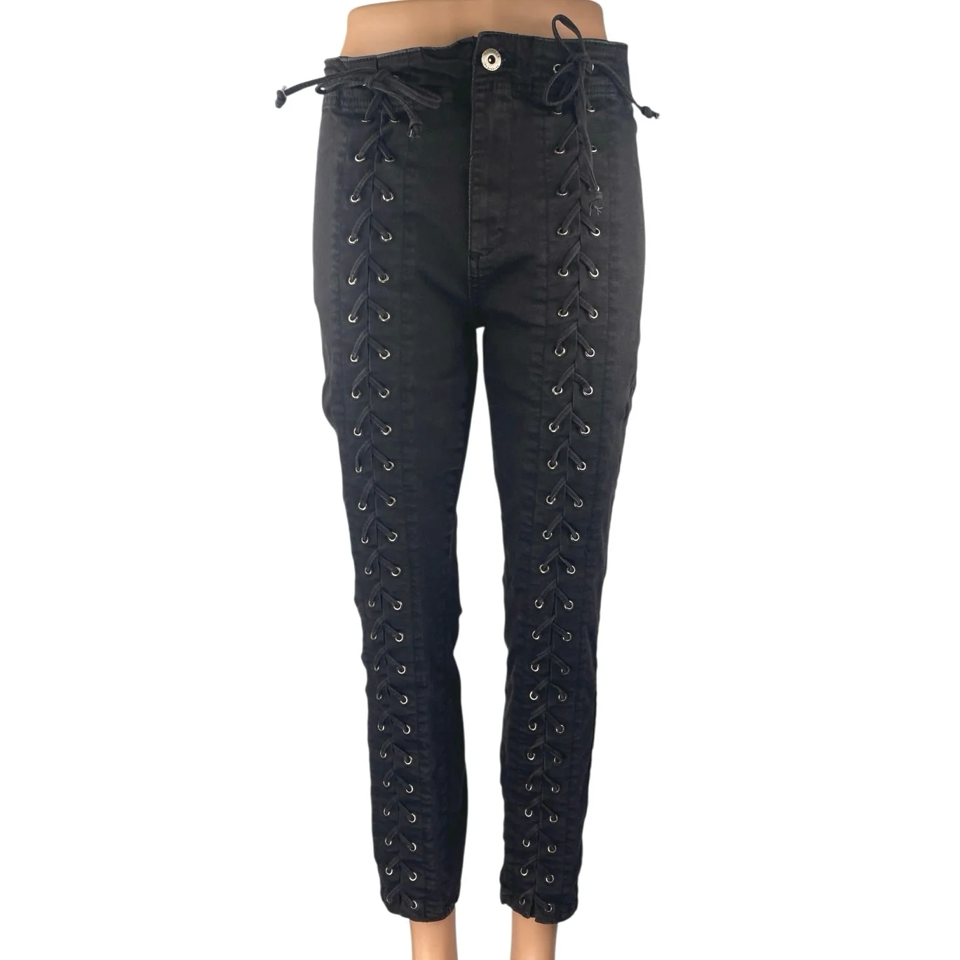 Pistola Women's Black Skinny Leg High Waist Lace Up Denim Jeans Pants Size Sz 29