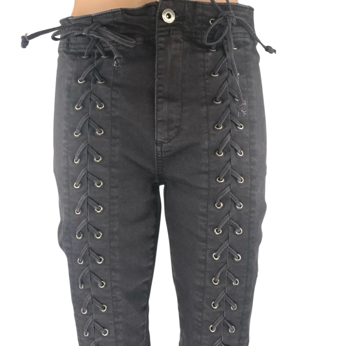Pistola Women's Black Skinny Leg High Waist Lace Up Denim Jeans Pants Size Sz 29 - Image 4