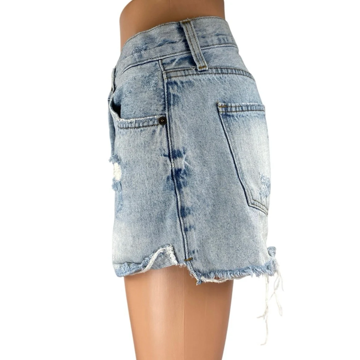 Pistola Women's Blue Light Wash Distressed Frayed Cut Off Denim Jean Short Sz 27 - Image 2
