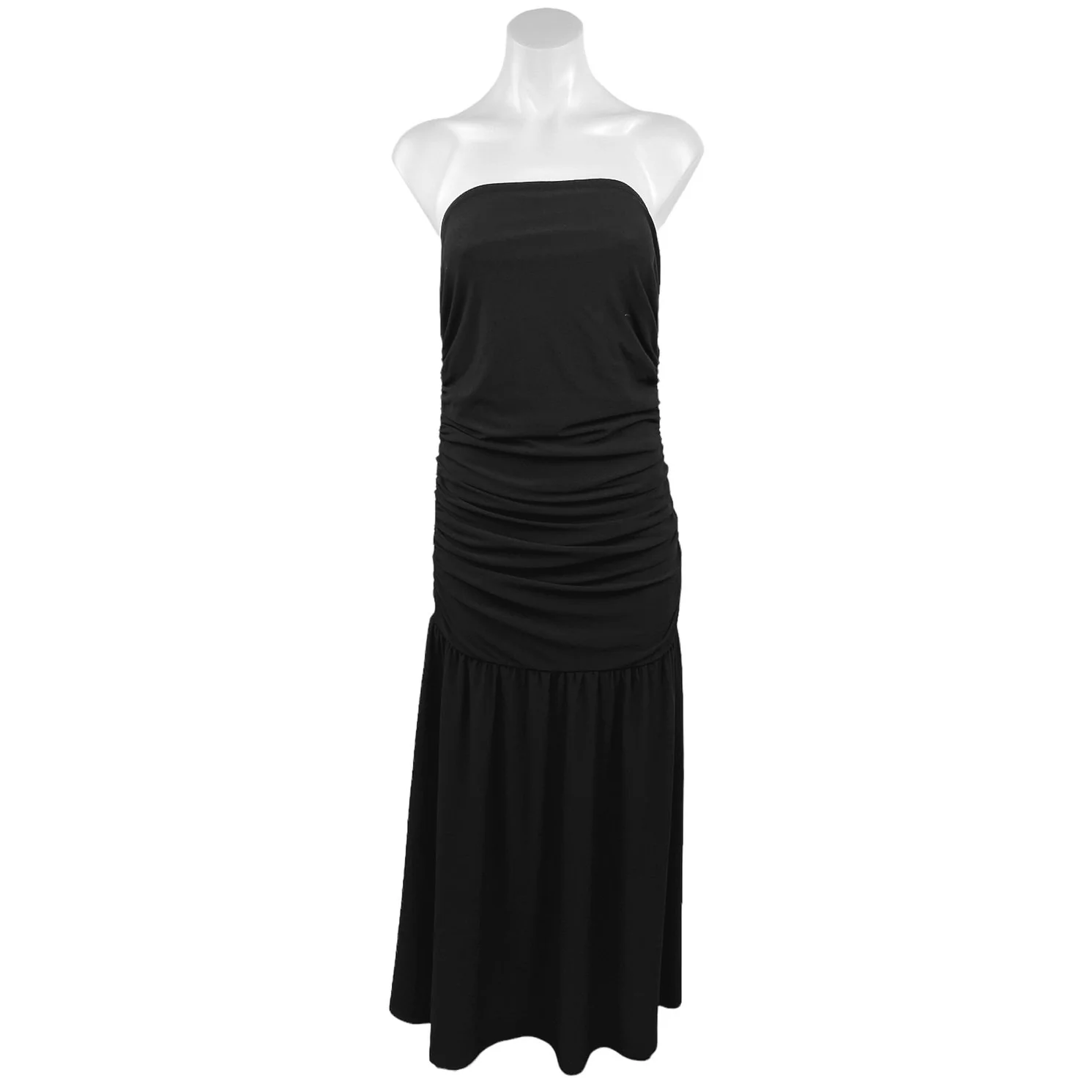 Pixie Market Women's Solid Ruched Black Strapless Flared Long Maxi Dress Size L