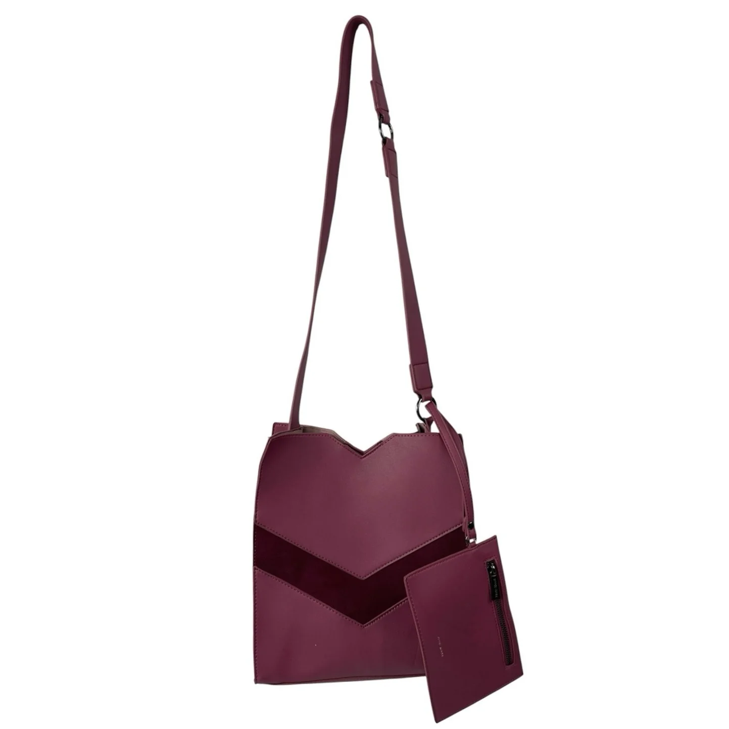 Pixie Mood Emily Pink Burgundy Chevron With Pouch Vegan Leather Crossbody Bag OS - Image 2