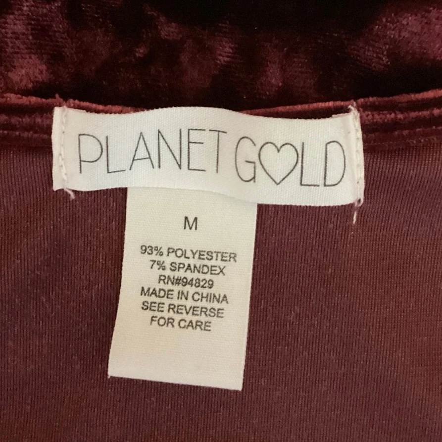 Planet Gold Red Velvet Deep V Long Sleeve Wrap Tie Blouse Crop Top Size M - Image 3