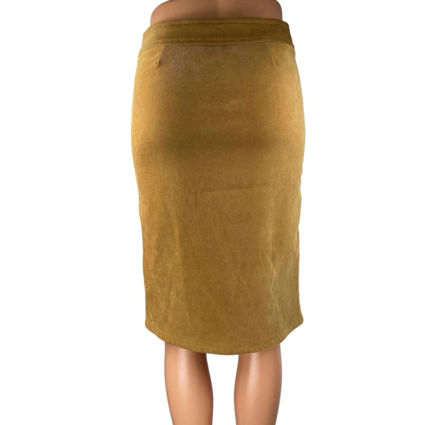 Plum Women's Brown Gold Faux Suede Zipper Slit Knee Length Pencil Skirt Size S - Image 3