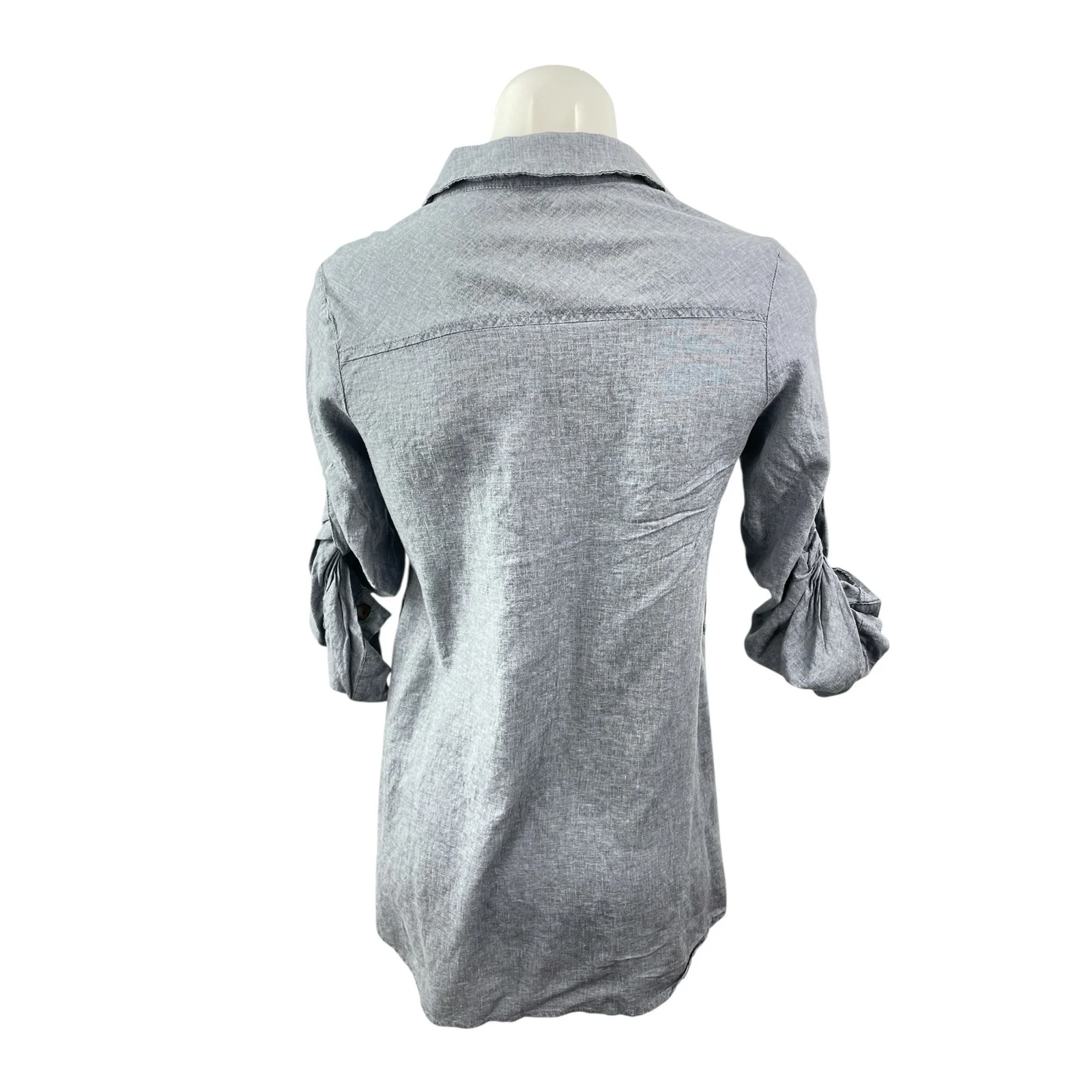 Poetry Women's Gray Linen Half Sleeve Button Front Collared Henley Shirt Top M - Image 4