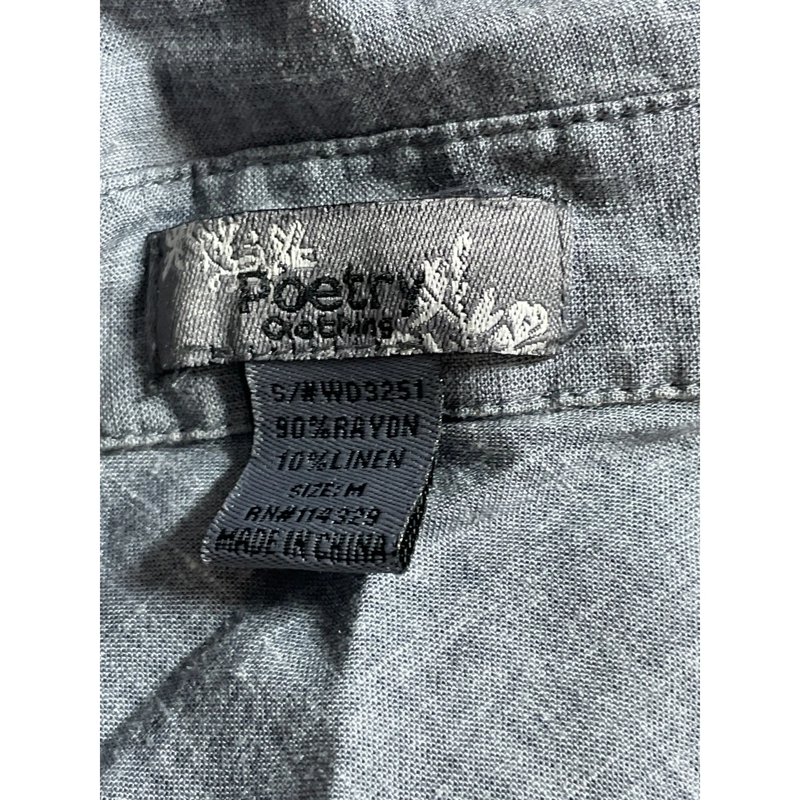 Poetry Women's Gray Linen Half Sleeve Button Front Collared Henley Shirt Top M - Image 5