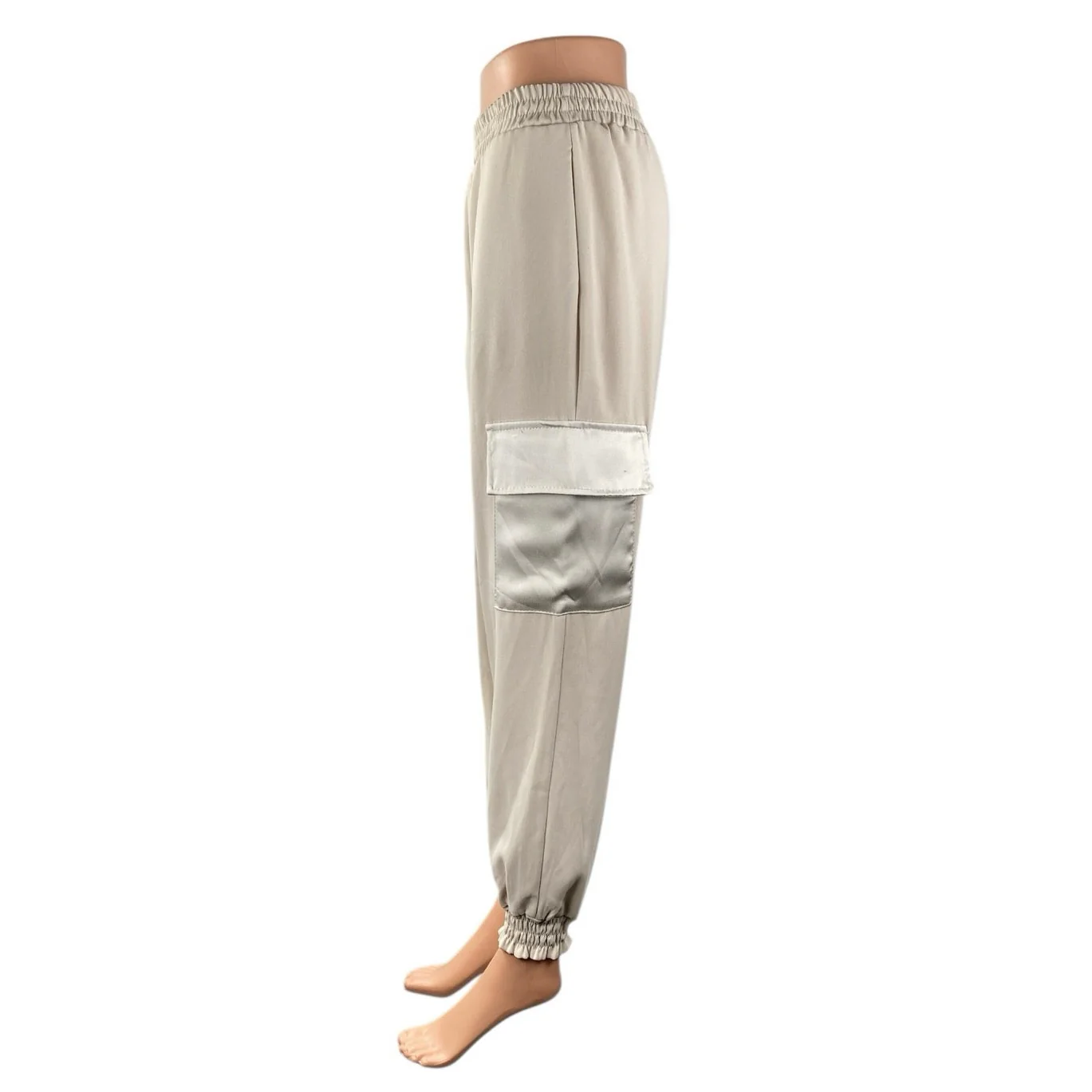 Pois Women Beige High Waisted Pull On Tapered Leg Cargo Jogger Sweat Pants Sz S - Image 2