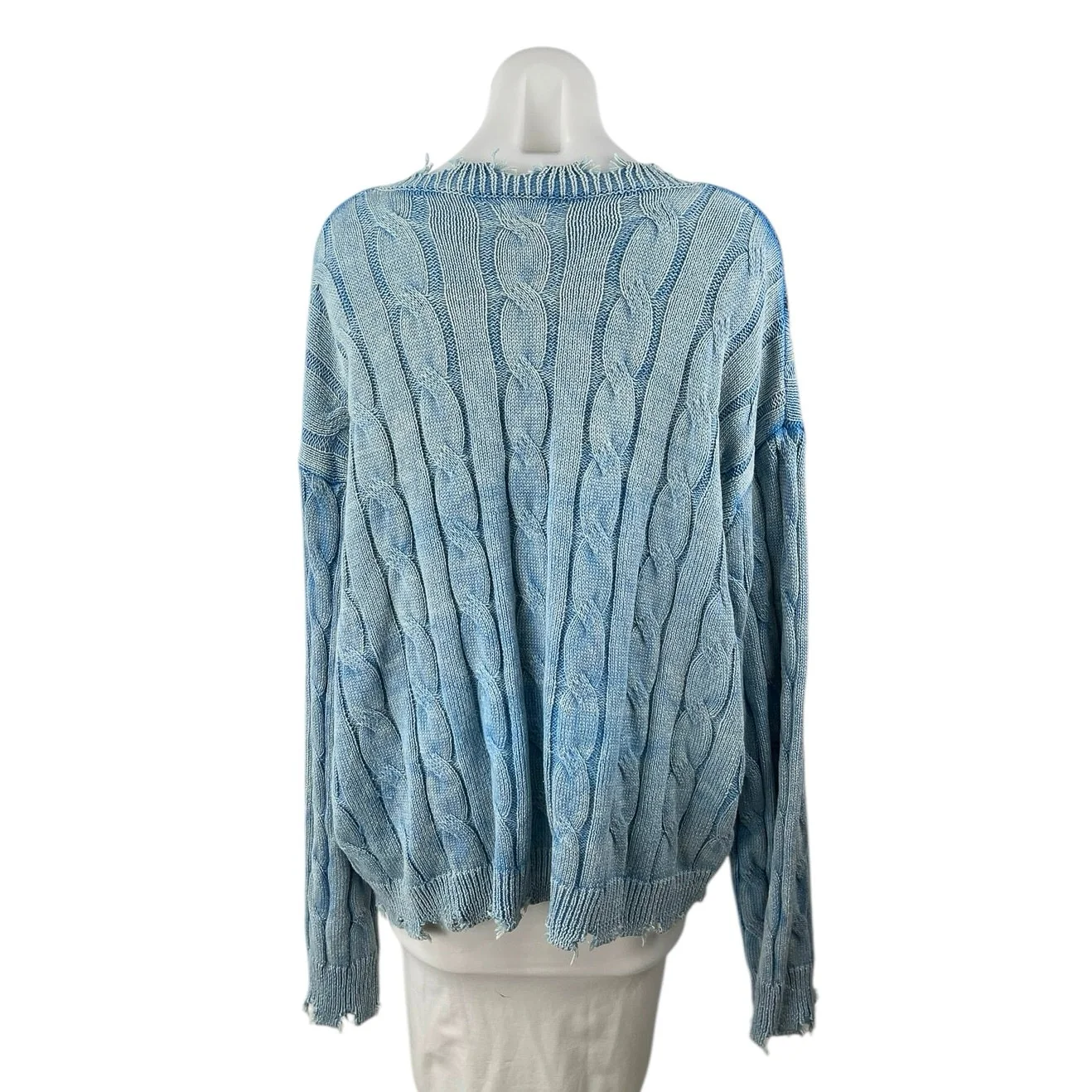 POL Women's Blue Cable Knit Distressed Long Dolman Sleeve Sweater Top Size L - Image 2