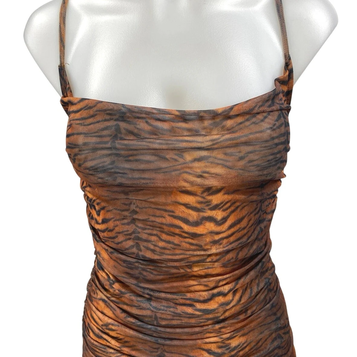 Polly Black Brown Tiger Animal Print Sleeveless Cami Tank Mini Bodycon Dress 2 - Image 3