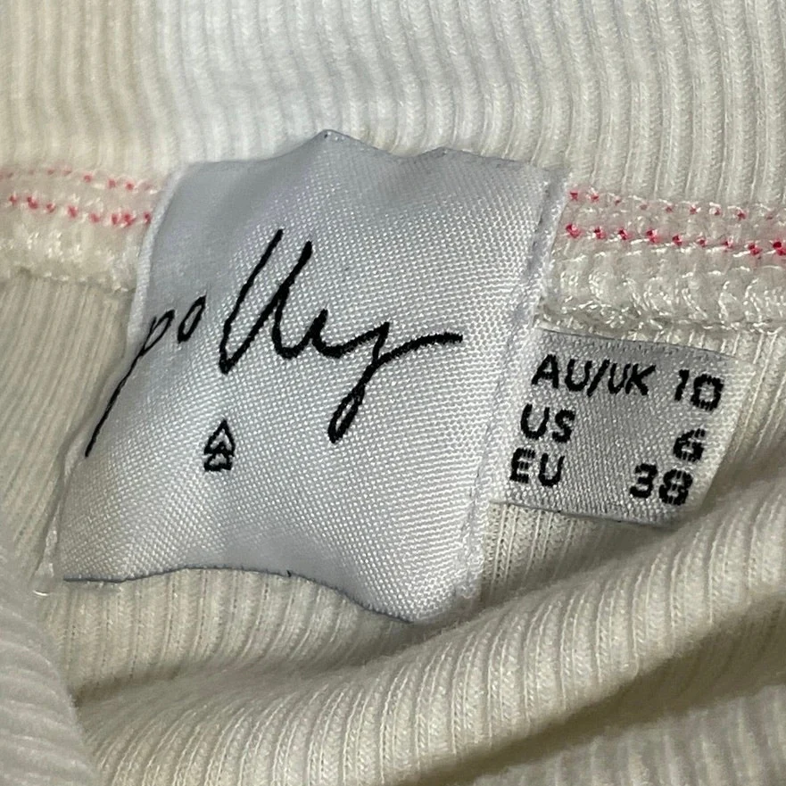 Polly Women's White Mock Neck Ribbed Knit Short Sleeve T Shirt Crop Top Size 6 - Image 4