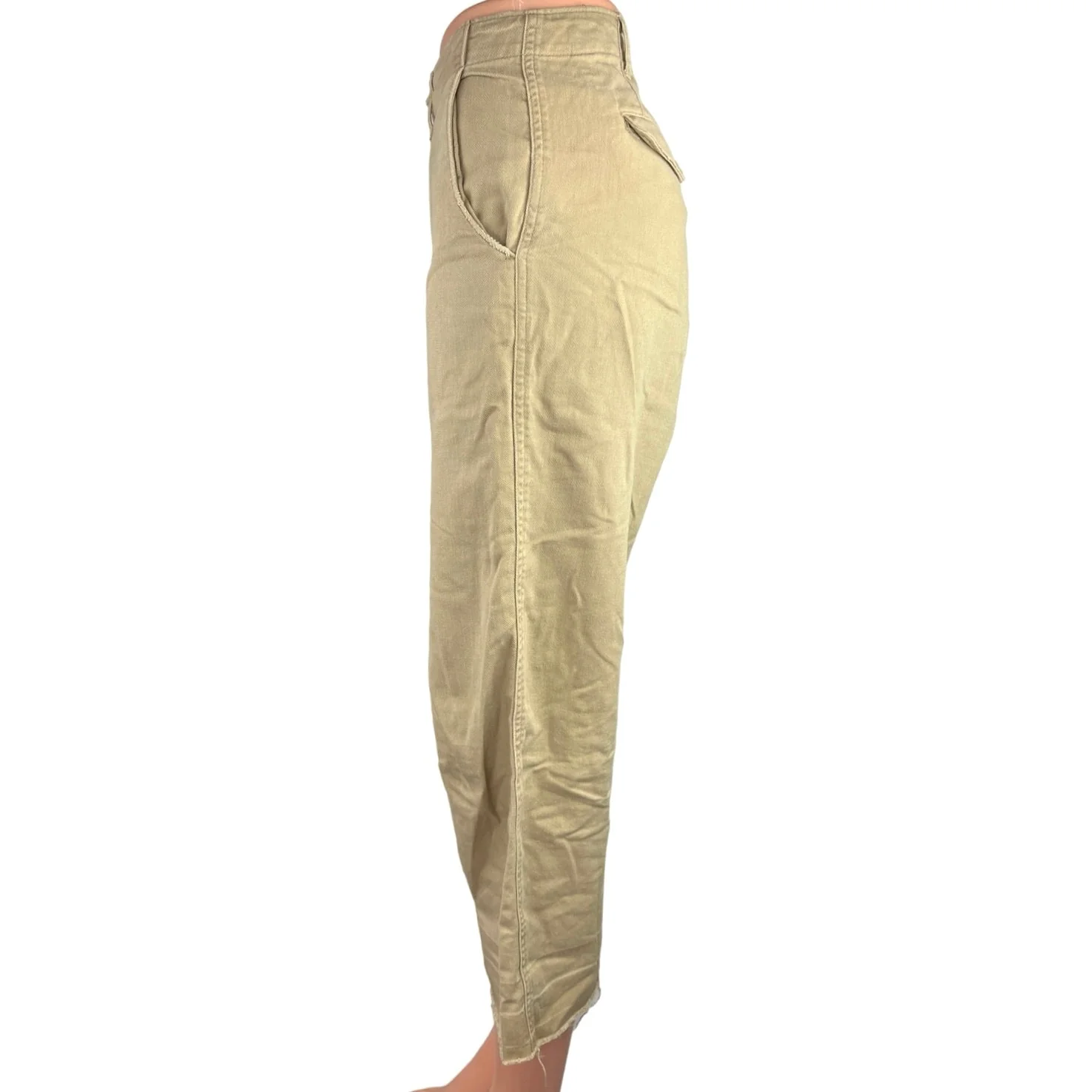 POLO Ralph Lauren Beige Straight Leg Frayed Raw Hem Cropped Trouser Pants Sz 0 - Image 2
