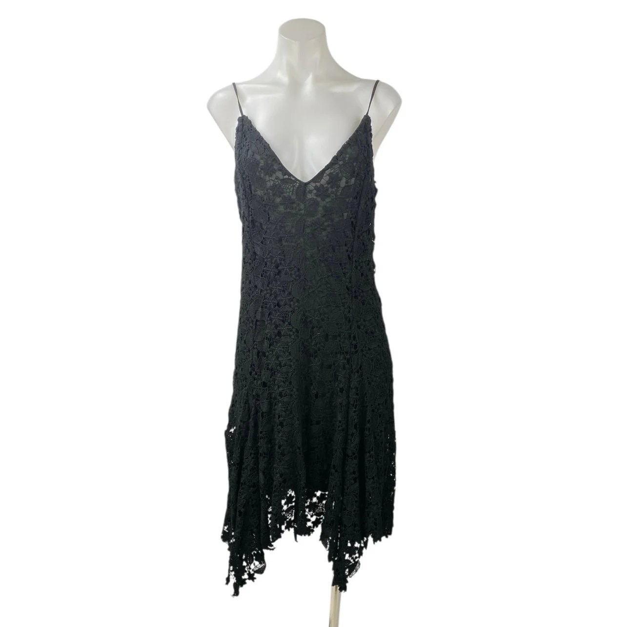 Polo Ralph Lauren Black Floral Lace Sleeveless Cami Camisole Midi A-Line Dress M